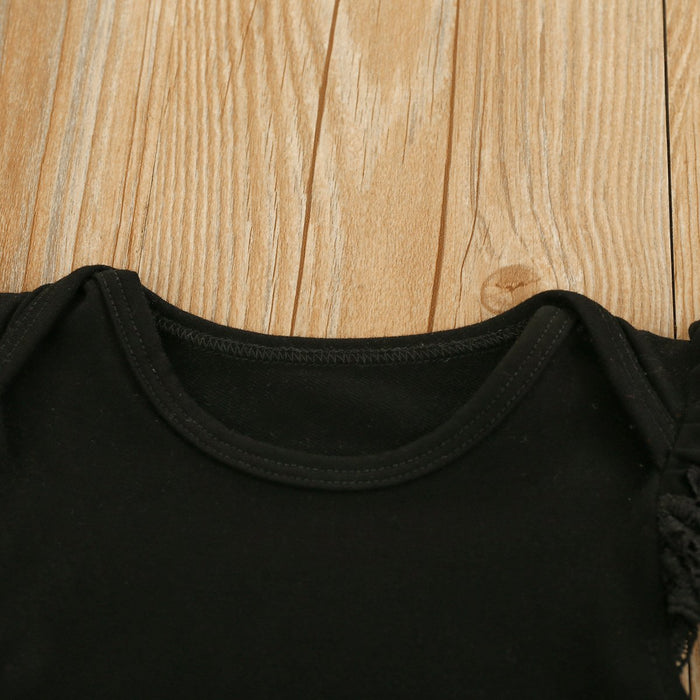 Girls' black fly sleeve top grey shorts two piece set