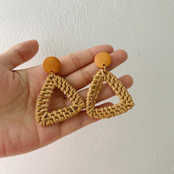 Wooden Handmade Rattan Geometric Earrings Female