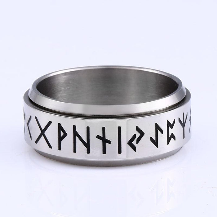 Stainless Steel Viking Alphabet Men's and Women's Rotatable Ring