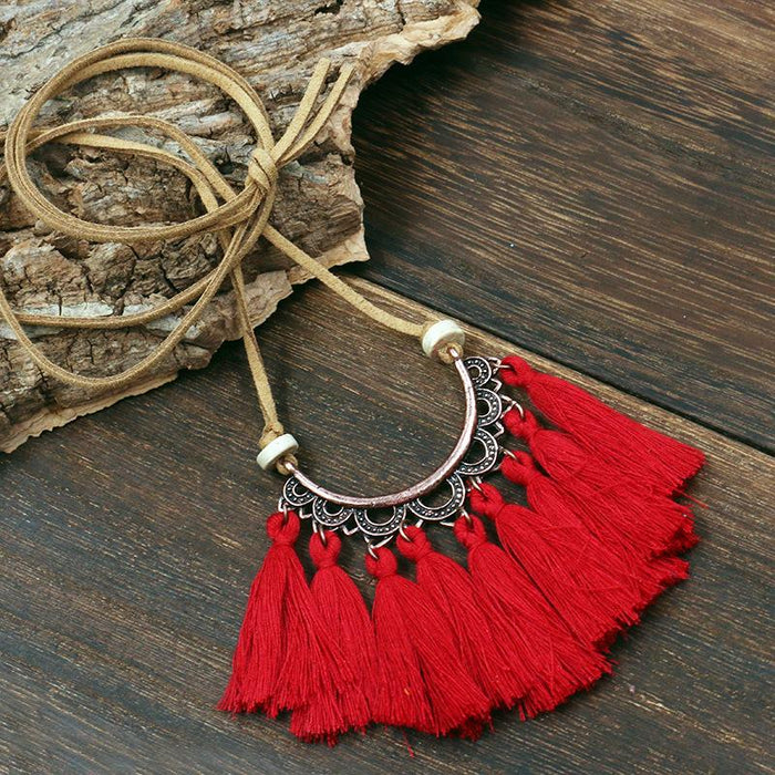 Women's Popular Creative Flower Retro Tassel Necklace