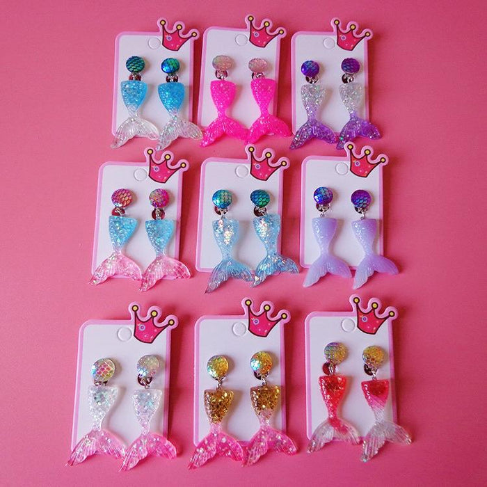 Ear clip ocean wind changing color lovely cartoon Mermaid Princess Earrings