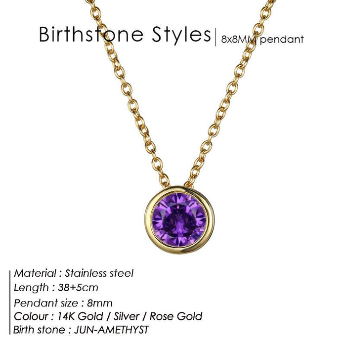 Stainless Steel Women 12 Birthstone Necklace