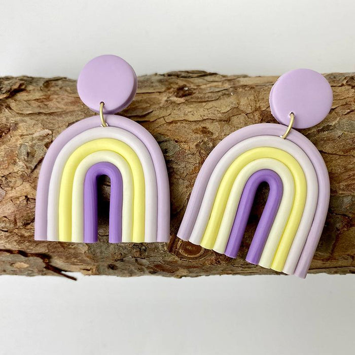 Rainbow soft pottery Earrings geometric U-shaped clay Earrings temperament Fashion Earrings