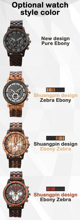 New Men's Multifunctional Business Luminous Large Dial Wood Quartz Watch