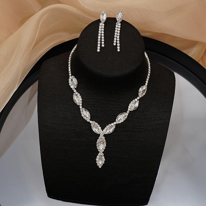 New Dress Accessories Rhinestone Necklace Earrings Two Piece Set