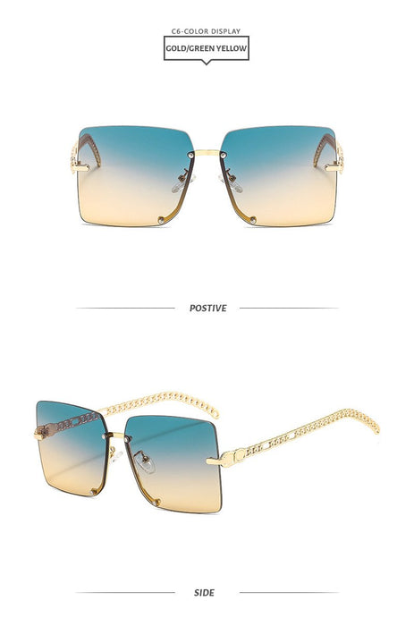 Sunglasses Women's square metal half frame sunglasses