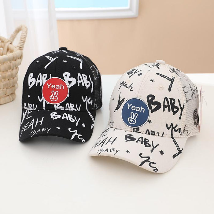 Summer BABY Graffiti Print Kids Sunshade Mesh Cap