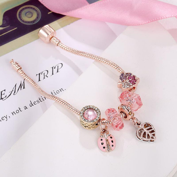 Rose Gold ladybird Pendant Pink Bracelet