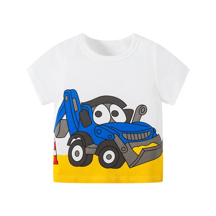 Excavator printed children's short sleeve T-shirt boy's baby T-shirt top half sleeve