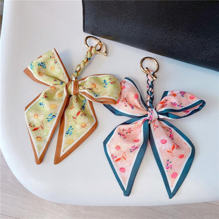 Fruit Pattern Bow Car Key Chain Fabric Keychain Bag Pendant