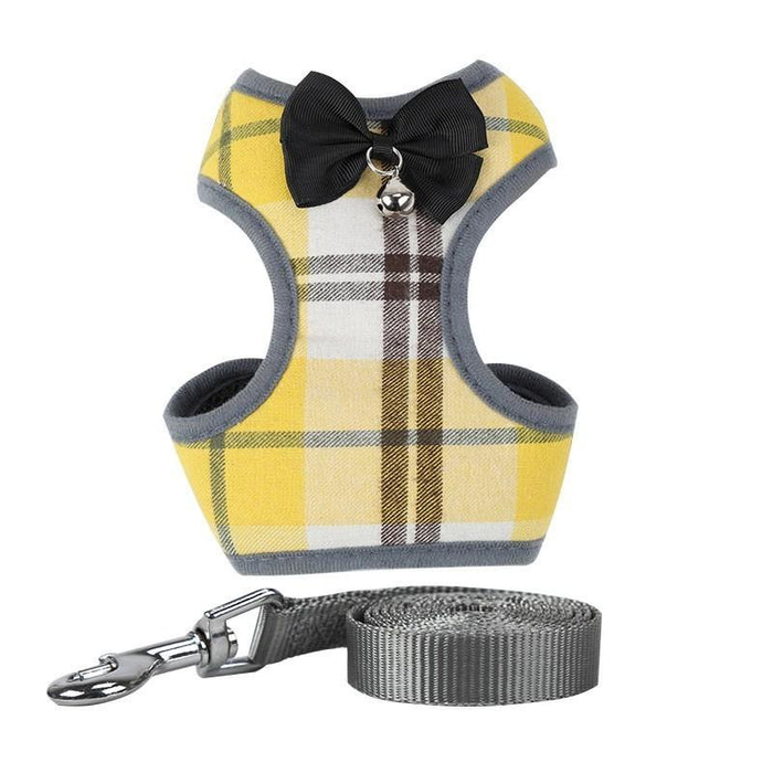 Plaid Evening Dress Small Dog Harness Vest With Leash Pitbull Mesh Puppy Harness Beagle Pet Accessories Cats Products For Pets