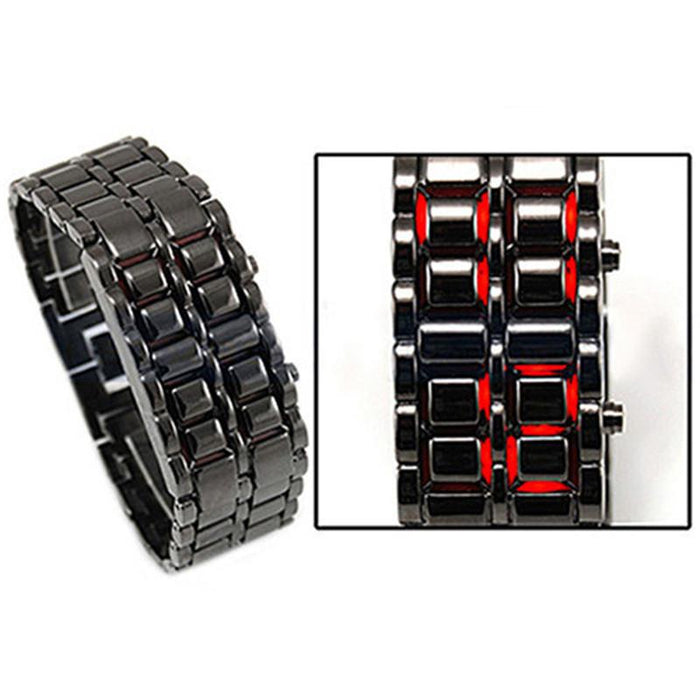 Men Women Lava Iron Samurai Metal LED Faceless Bracelet Watch