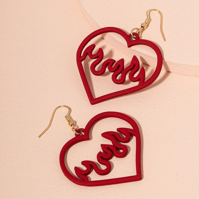 Fresh and Simple Style Red Hollow Heart Earrings