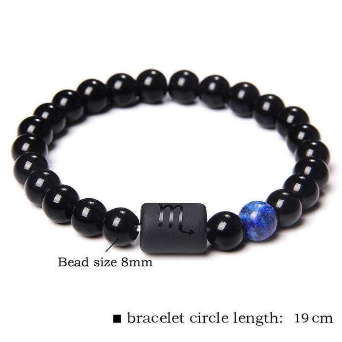12 Constellation Natural Black Onyx Stone Elastic Bracelet