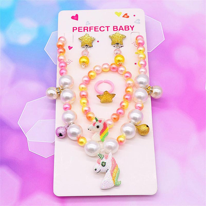 Children's Necklace Bracelet Set Imitation Pearl Necklace Unicorn Set