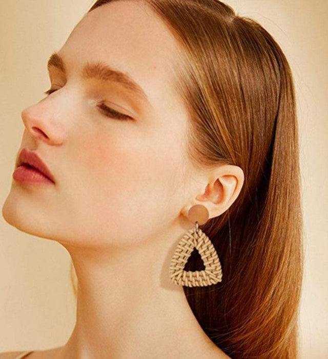 Wooden Handmade Rattan Geometric Earrings Female