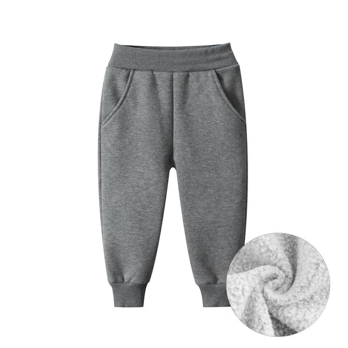 Solid color children's sports pants boys' Plush casual pants