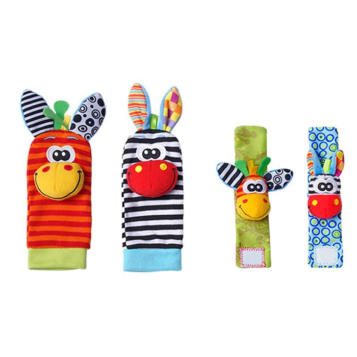 4PCS/SET Baby Stuffed Animals Wrist Rattle Foot Finder Socks 0~12 Months