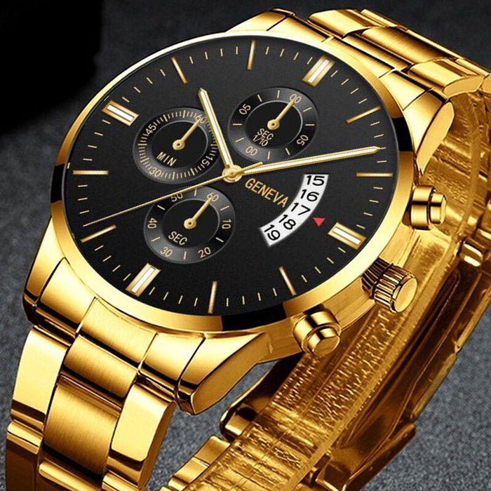 Men Luxury Golden Steel Metal Casual Calendar Quartz Wristwatches