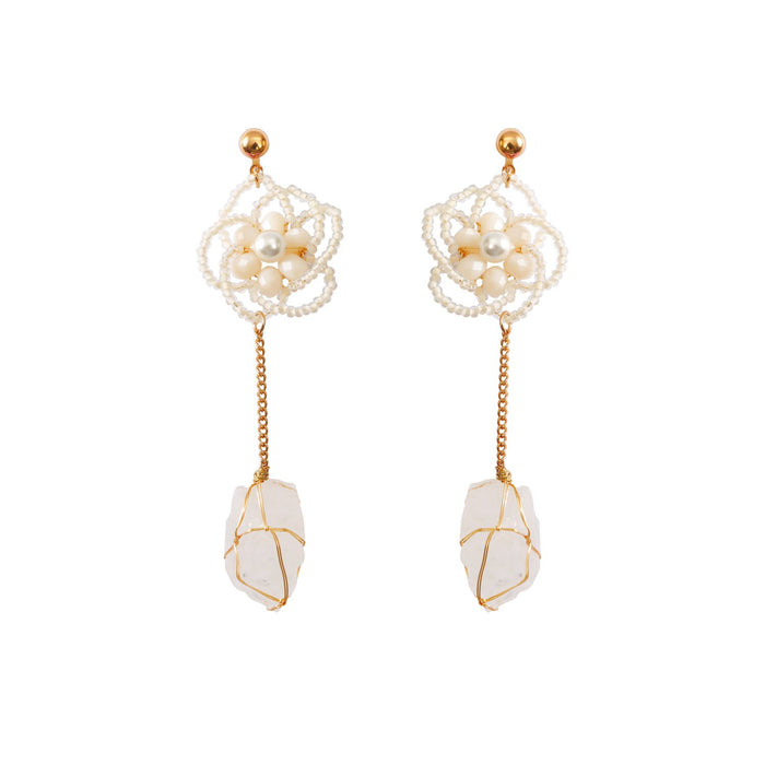 2022 New Handmade Woven Flower Crystal Earrings