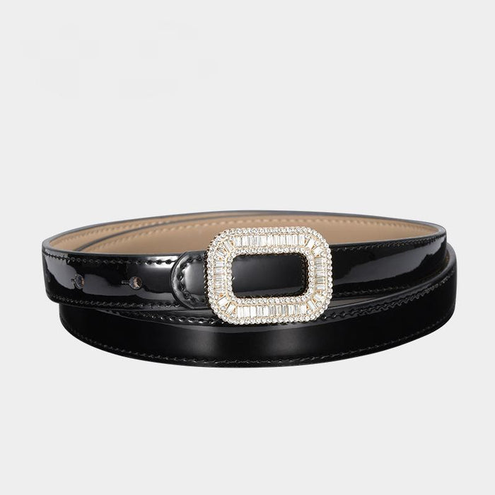 Various Fashionable Gem Inlaid Patent Leather Belts with Dress Decoration