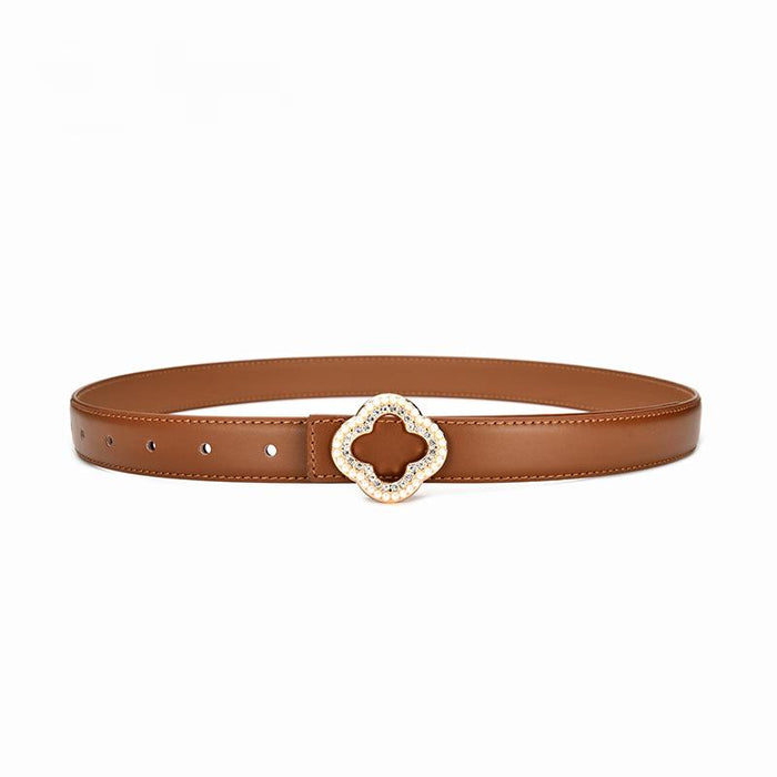 Versatile Floral Diamond Studded Leather Belt with Denim Trim