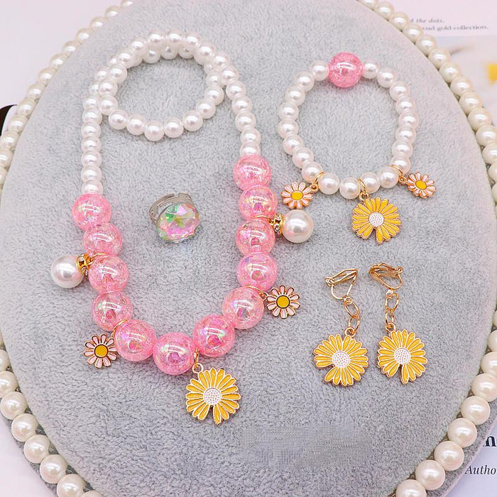 Children's Jewelry Set Lovely Cartoon Beaded Necklace Earring Ring