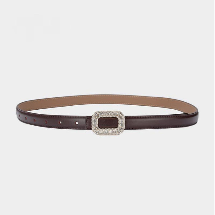 Women's Rhinestone Square Buckle Thin Belt Jeans Dress with