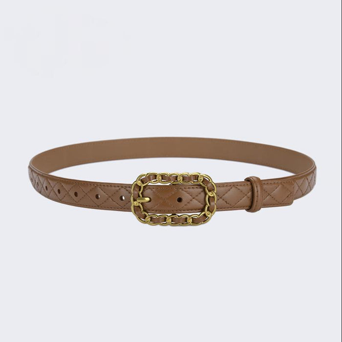 Diamond Embossed Leather Belt Women's Thin Belt