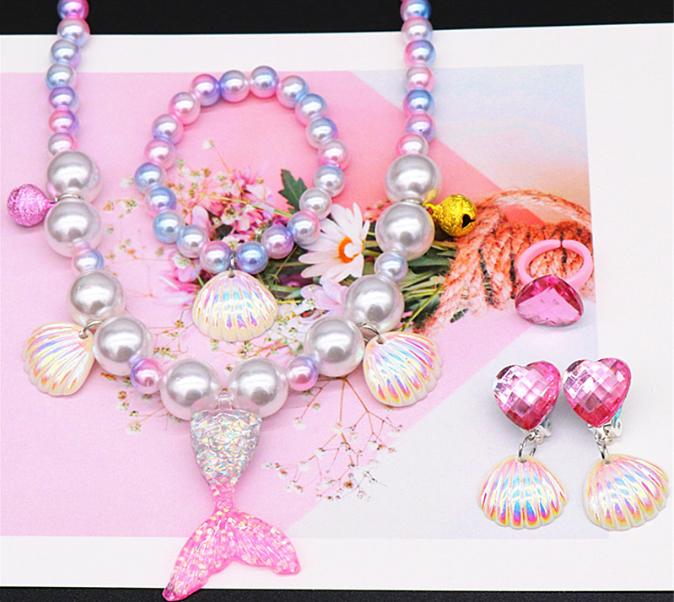 Girl Accessories Blue Pink Mermaid Jewelry Set