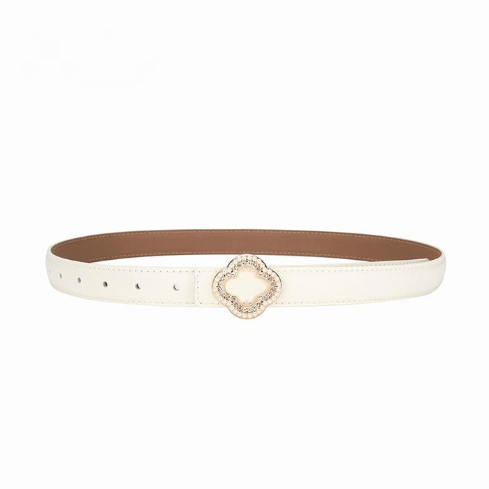 Versatile Floral Diamond Studded Leather Belt with Denim Trim