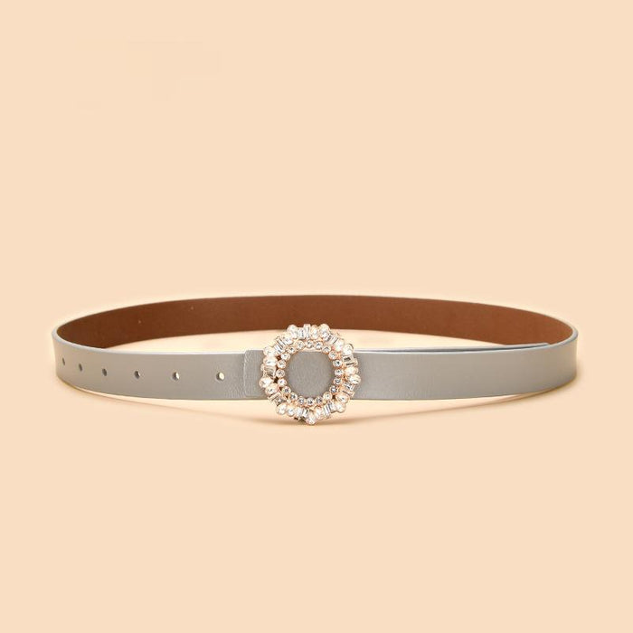 New Women's Inlaid Crystal Diamond Square Buckle Decorative Leather Belt