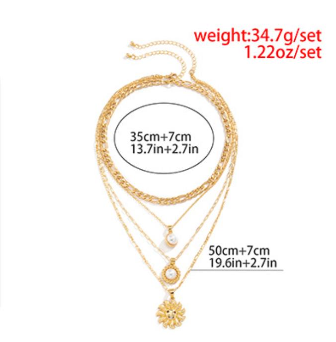 Mix and match multi-element temperament sunflower Pearl Pendant Necklace