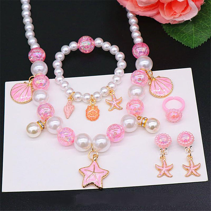 Children's Pearl Necklace Bracelet Set Shell Ocean Series