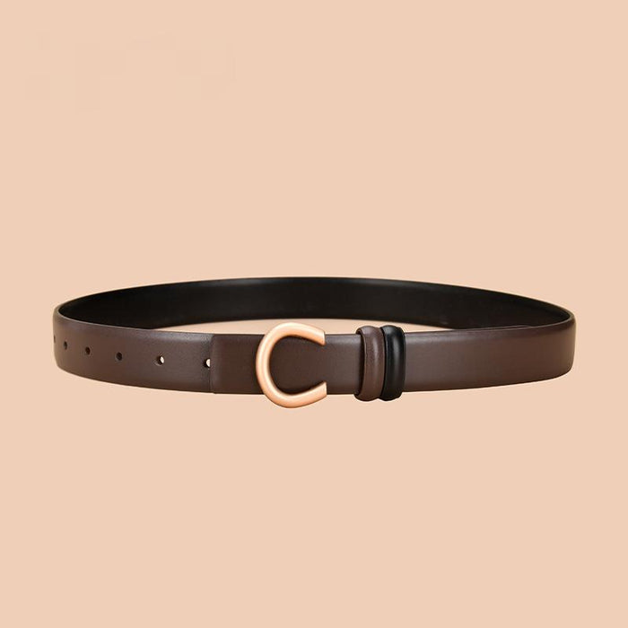 Women's leather belt can be worn on both sides with inner buckle and simple thin belt
