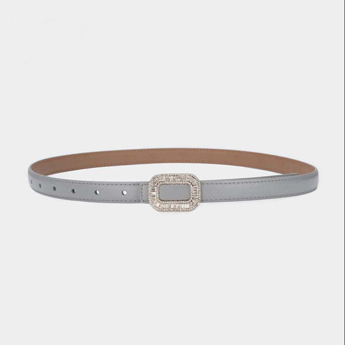 Women's Rhinestone Square Buckle Thin Belt Jeans Dress with