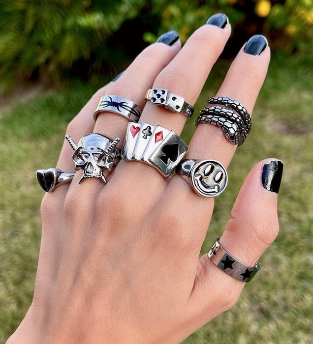 Gothic Punk Heart Grog Skull Rings