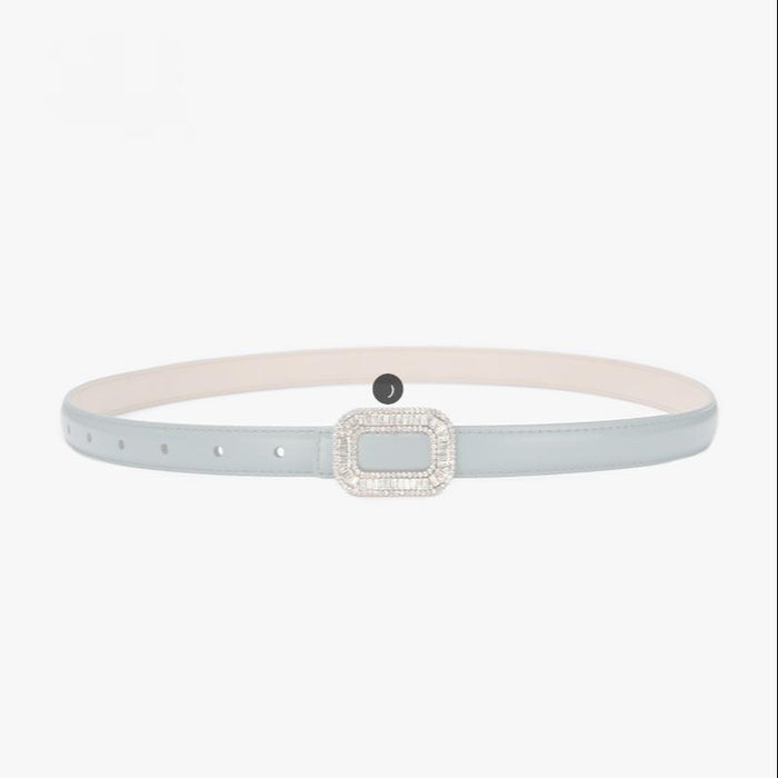 Women's Rhinestone Square Buckle Thin Belt Jeans Dress with