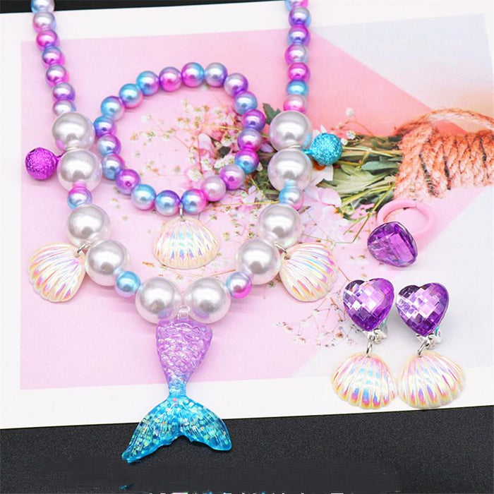 Girl Accessories Blue Pink Mermaid Jewelry Set