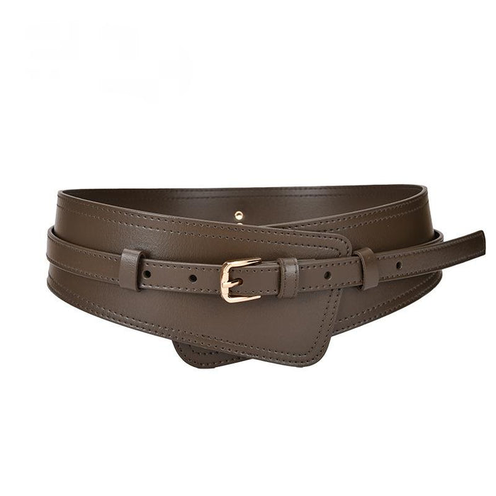 Fashion Needle Buckle with Coat Waist Closing Leather Wide Belt
