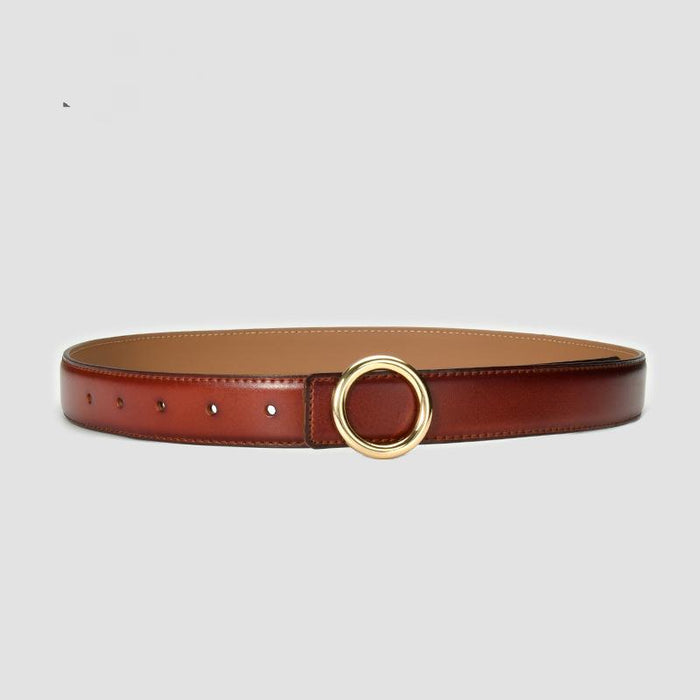 New Simple Round Buckle Leather Belt Jeans Accessories