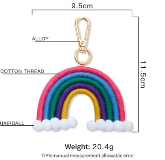 Hand Braided Keychain Rainbow Pendant