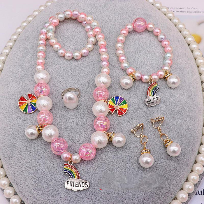 Children's Jewelry Set Lovely Cartoon Beaded Necklace Earring Ring