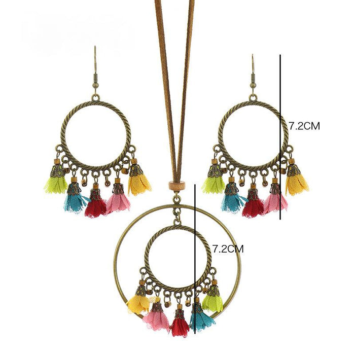 Handmade Flower National Style Long Necklace Earring Set
