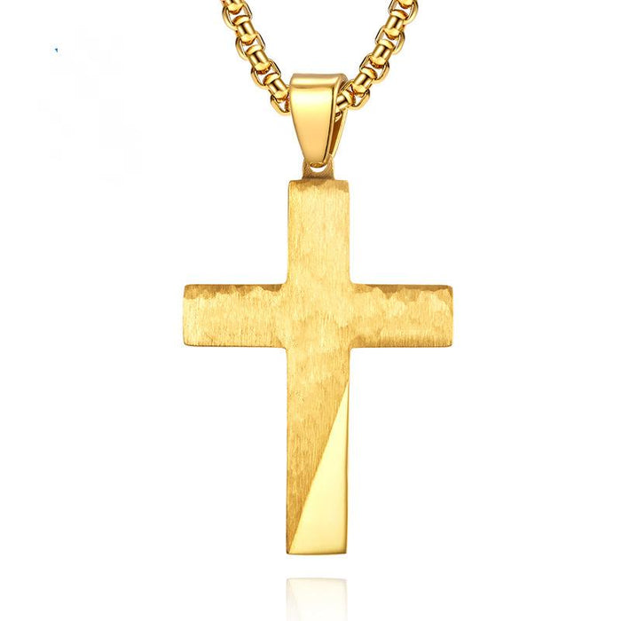 Religious TitaniumSteel Bevel Cross Pendant Necklace Jewelry