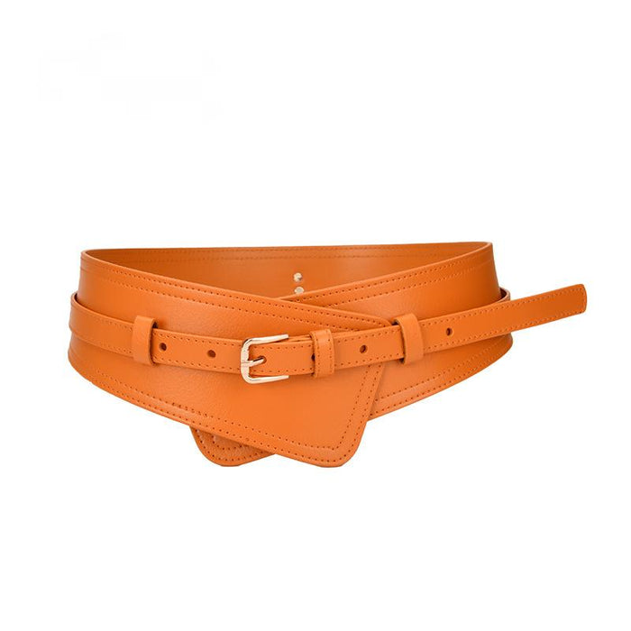 Fashion Needle Buckle with Coat Waist Closing Leather Wide Belt