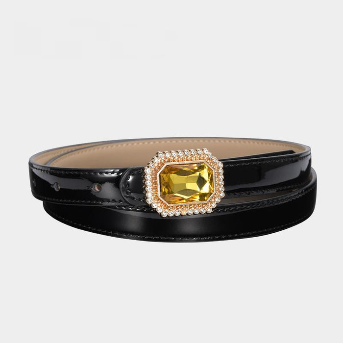 Various Fashionable Gem Inlaid Patent Leather Belts with Dress Decoration