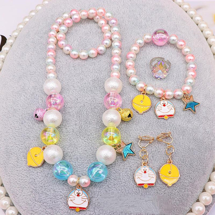 Children's Jewelry Set Lovely Cartoon Beaded Necklace Earring Ring