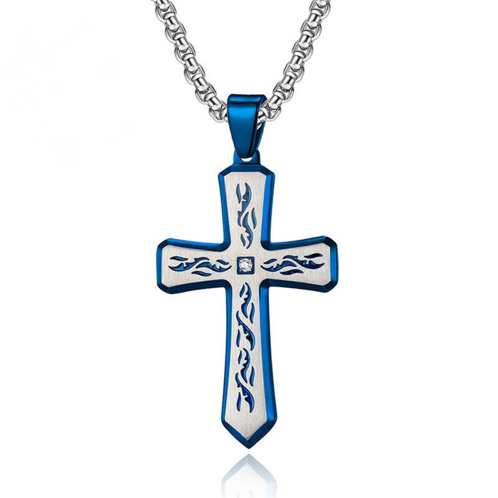 Creative Bevel Titanium Steel Cross Pendant Necklace Jewelry