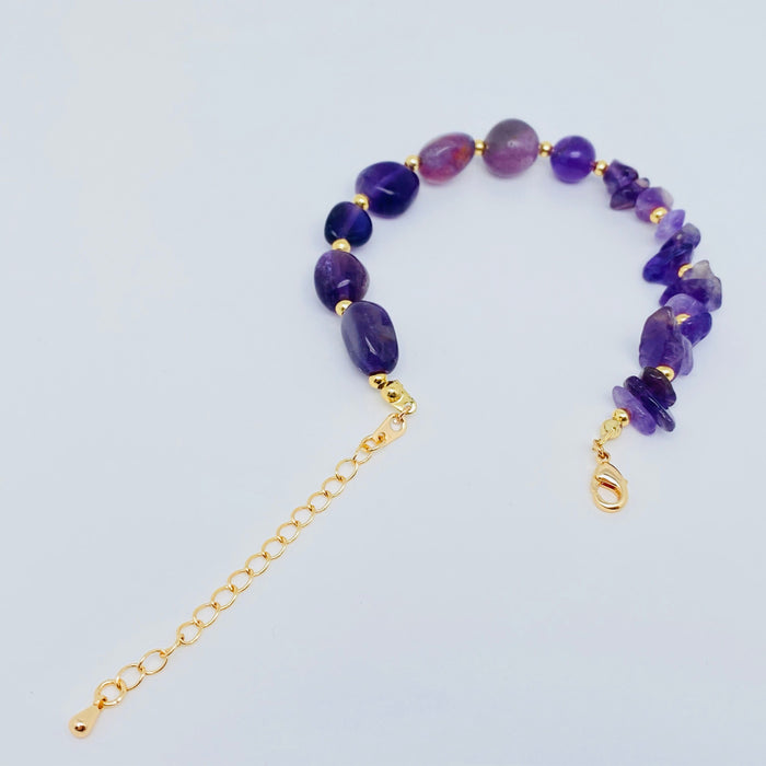 Amethyst Irregular Natural stone Golden Chain Bracelet